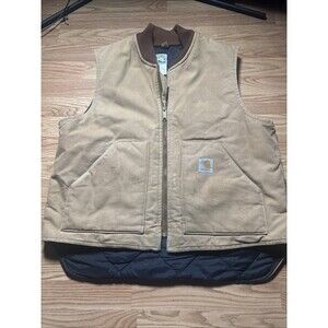 Carhartt Men’s Brown Duck Cotton Canvas Lined Full Zip Mock Neck Vest XL Worn